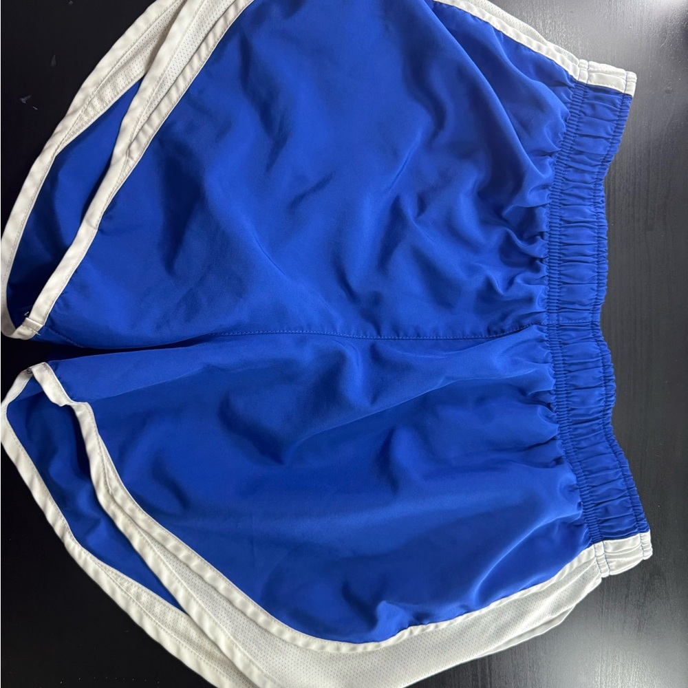 Blue Athletic Shorts with White Trim